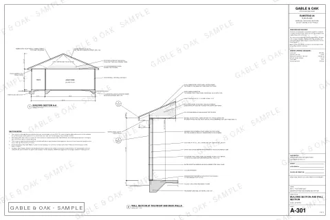 Building section and wall section, drawing sheet