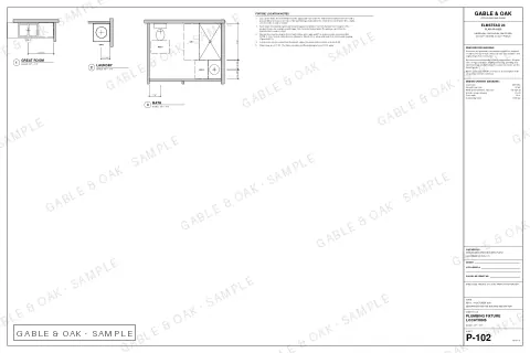Plumbing fixture locations, drawing sheet