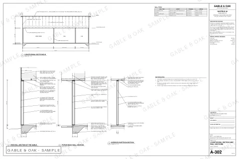 Longitudinal section and wall sections, drawing sheet