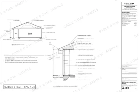Building section and wall section, drawing sheet