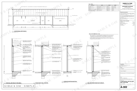 Longitudinal section and wall sections, drawing sheet
