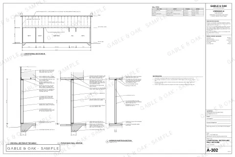 Longitudinal section and wall sections, drawing sheet