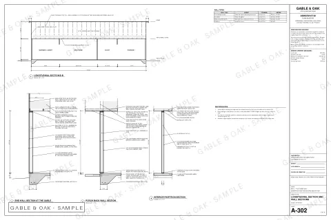 Longitudinal section and wall sections, drawing sheet