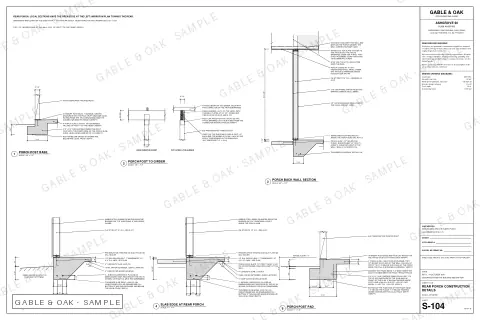 Rear porch construction details, drawing sheet