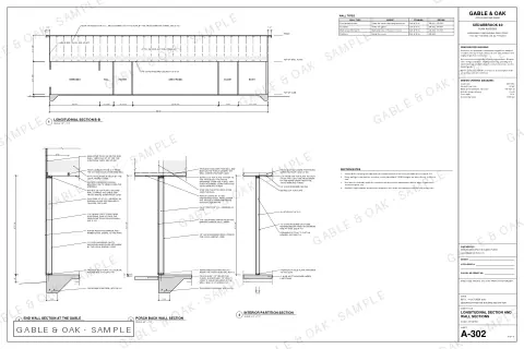 Longitudinal section and wall sections, drawing sheet