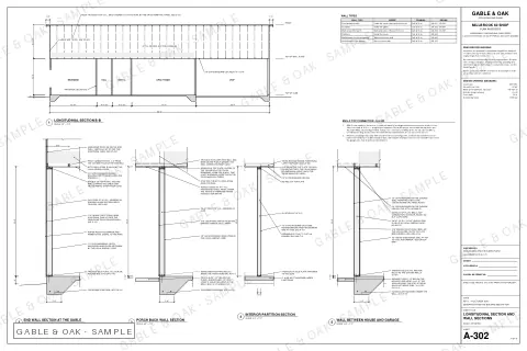 Longitudinal section and wall sections, drawing sheet