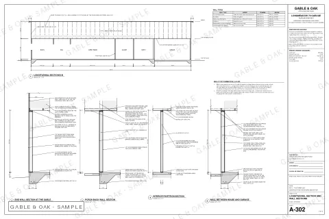 Longitudinal section and wall sections, drawing sheet