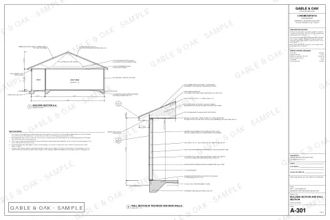 Building section and wall section, drawing sheet