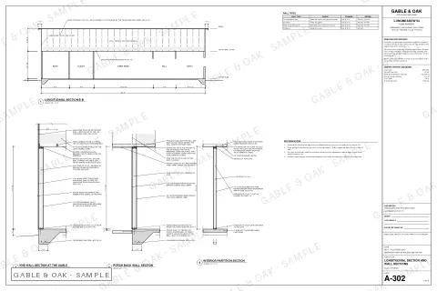 Longitudinal section and wall sections, drawing sheet
