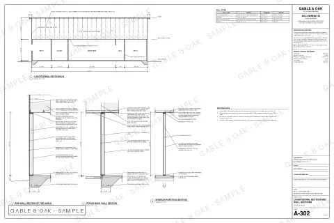 Longitudinal section and wall sections, drawing sheet
