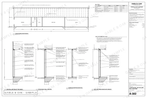 Longitudinal section and wall sections, drawing sheet