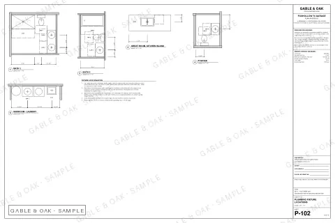 Plumbing fixture locations, drawing sheet