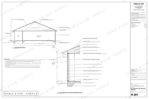 Building section and wall section, drawing sheet