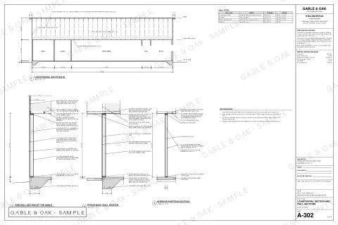 Longitudinal section and wall sections, drawing sheet