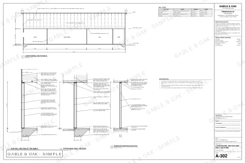 Longitudinal section and wall sections, drawing sheet