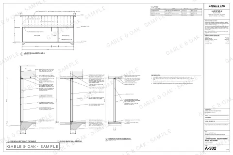 Longitudinal section and wall sections, drawing sheet