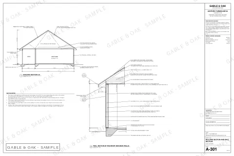 Building section and wall section, drawing sheet