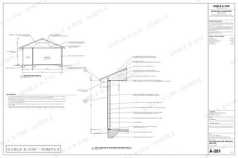 Building section and wall section, drawing sheet