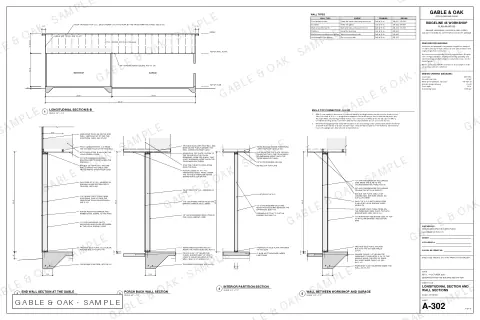 Longitudinal section and wall sections, drawing sheet