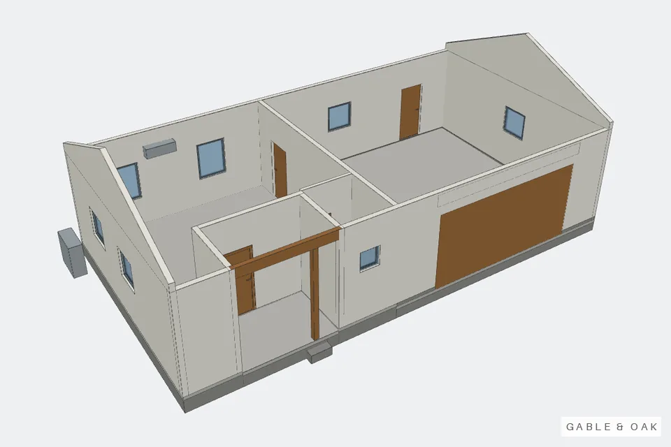 The building as a model, roof off, rooms showing